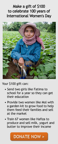 Make a gift of $100 to celebrate 100 years of International Women's Day -- Donate Now