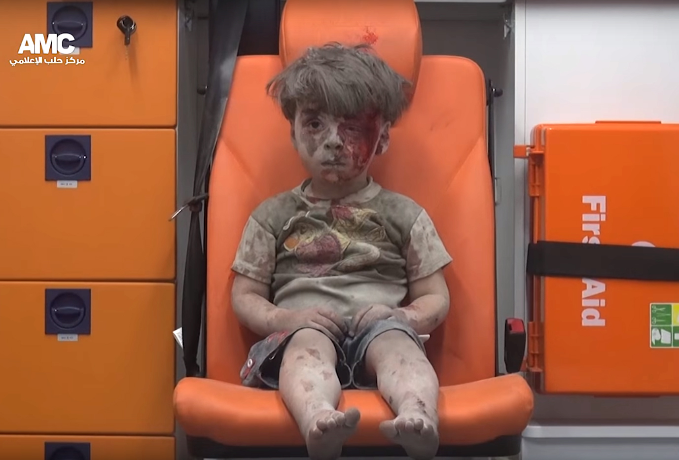 Omran, a young victim of war in Aleppo, Syria